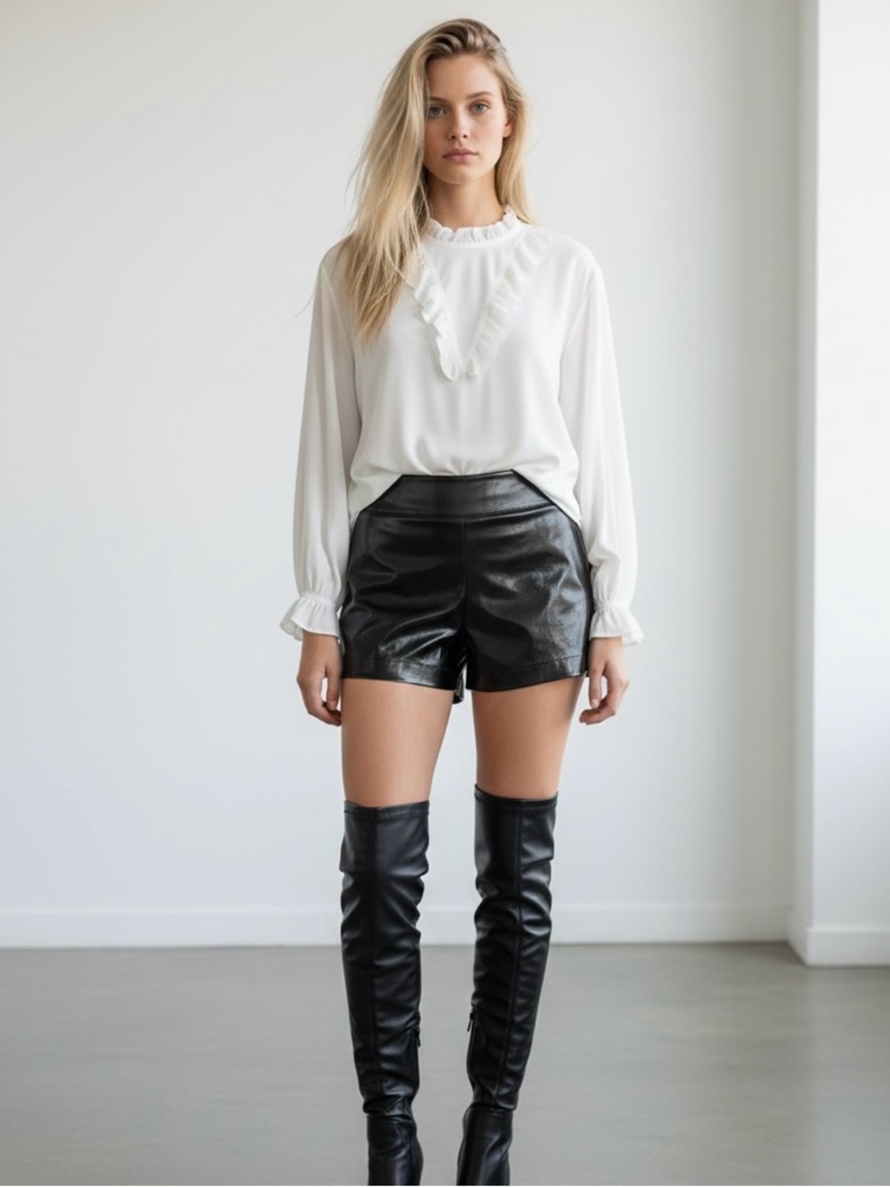 Alice + Olivia Black High-Waist Wet-Look Faux Leather Shorts